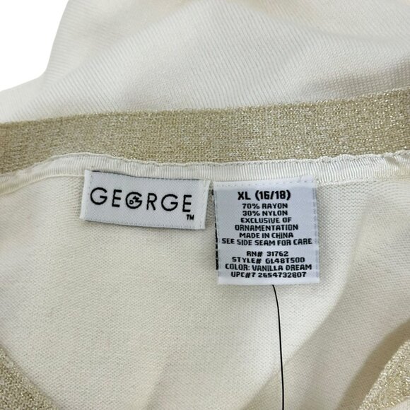 George Womens XL(16-18) Button Up Cardigan Sweater Vanilla Dream With Bow Detail - Picture 3 of 13